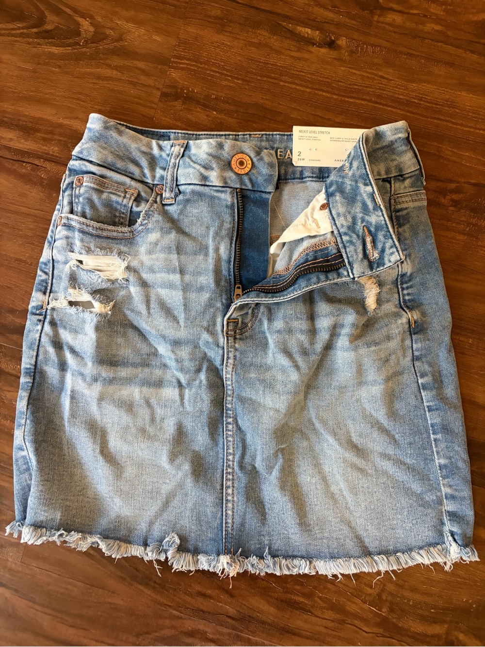American Eagle Outfitters Light Blue Distressed Denim Mini Skirt